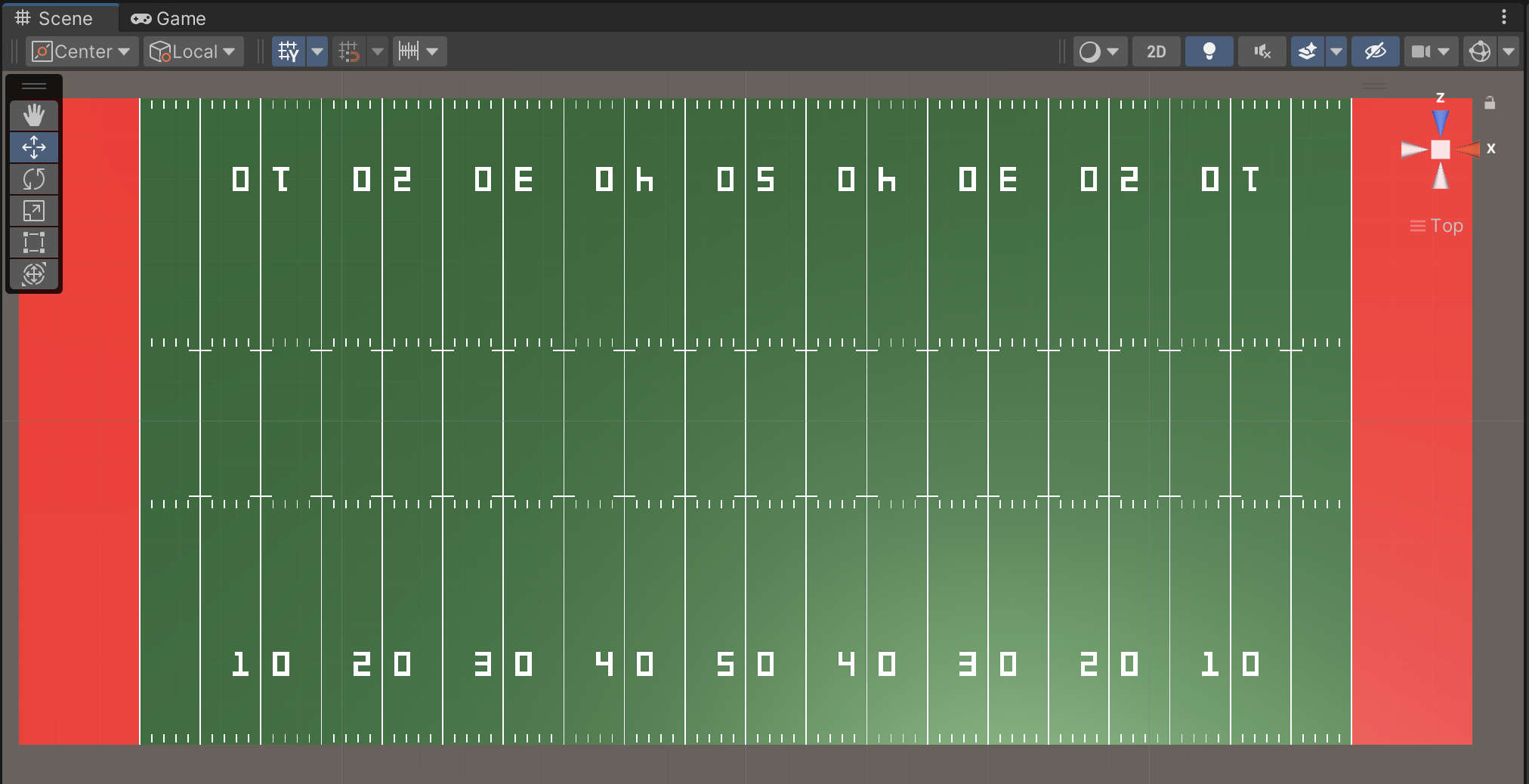 Top-down view of the Unity 3D field object