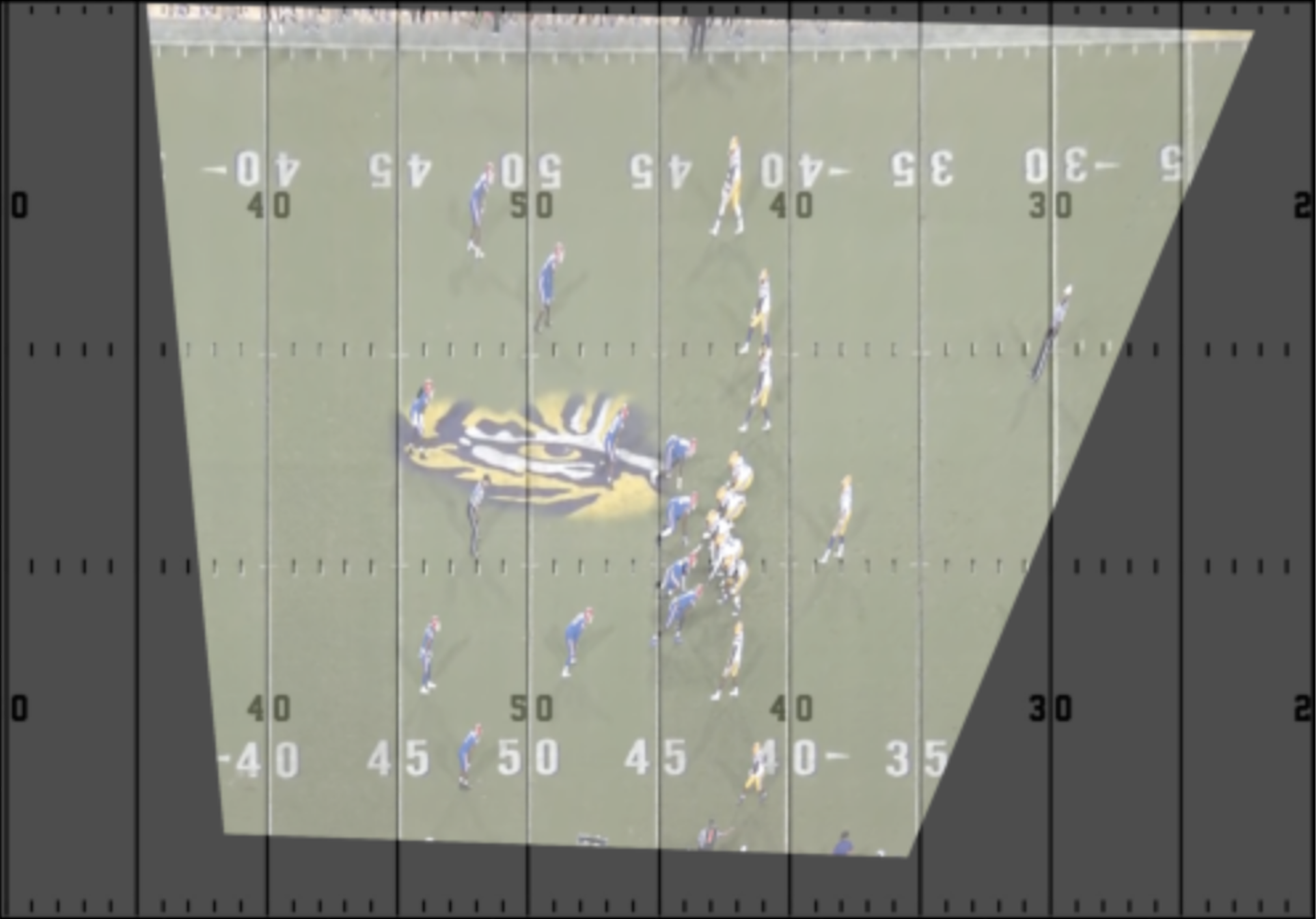 Projection of real-world field onto virtual field using homography